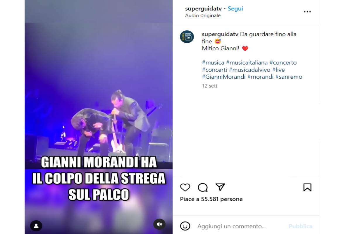 colpo di strega per Gianni Morandi incidente sul palco