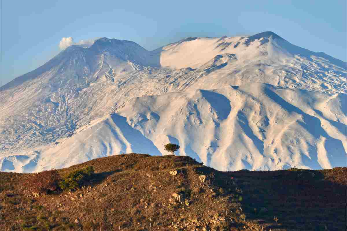 Neve in città, sull'Etna