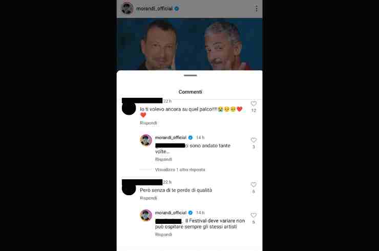 Il commento social di Gianni Morandi sul Festival di Sanremo